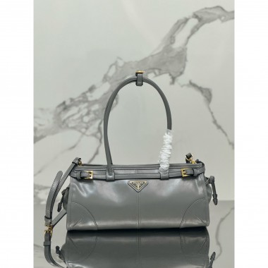 Prada SoftLux Medium Leather Tote-Grey