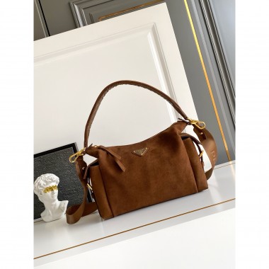 Borsa Prada Explore large in pelle scamosciata-Cacao