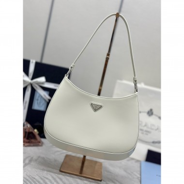 Borsa a spalla Prada Cleo in pelle spazzolata-White