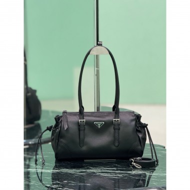 Borsa shopping Prada Bonnie medium in pelle anticata-Black