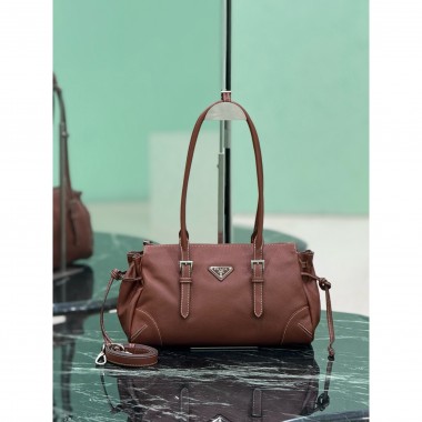 Borsa shopping Prada Bonnie medium in pelle anticata-Castagna