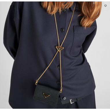 Saffiano leather card holder with shoulder strap