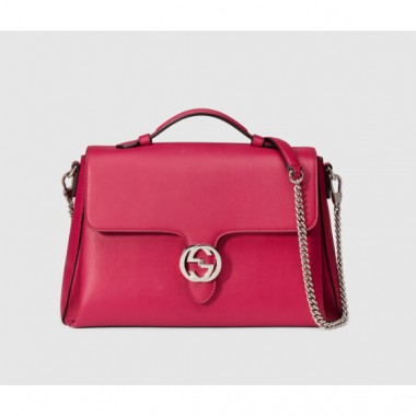 Interlocking GG Calfskin Borse, Fuchsia