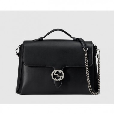 Interlocking GG Calfskin Borse, Black