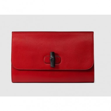 Bamboo Daily Leather Clutch, Red