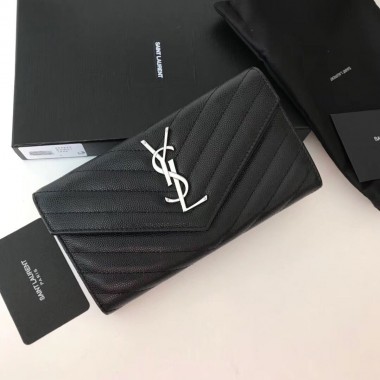 YSL long Caviar Wallet-black/silver