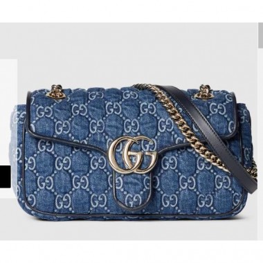 Gucci GG Marmont Small Shoulder Bag- Blue GG denim