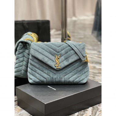 YSL Yves Saint Laurent Medium Chain Bag in Suede-Blue