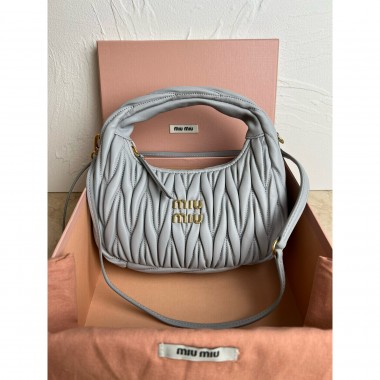 Miu Miu Wander matelassé nappa leather hobo bag-pearl grey