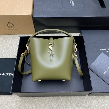 Saint Laurent LE 37 Mini in shiny leather-Strong Moss