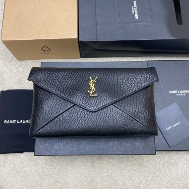 Saint Laurent Cassandre Large Envelope Pouch in Lambskin-Black