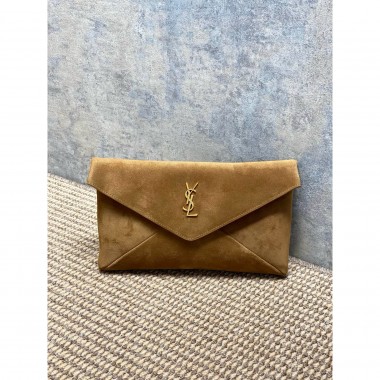 Saint Laurent Cassandre Large Envelope Pouch in Suede-Brown