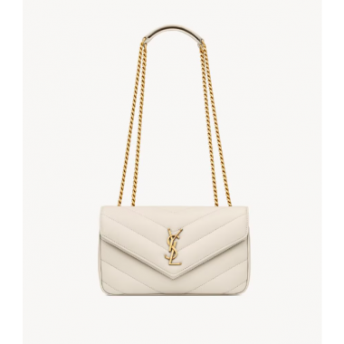 Saint Laurent Loulou Small in matelasse lambskin-Blanc Vintage