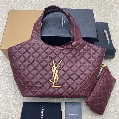 Saint Laurent Icare Medium in Quilted Nappa-Rouge Cabernet  