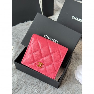 Chanel Fuchsia pelle granulata piccolo portafoglio piegato hardware oro