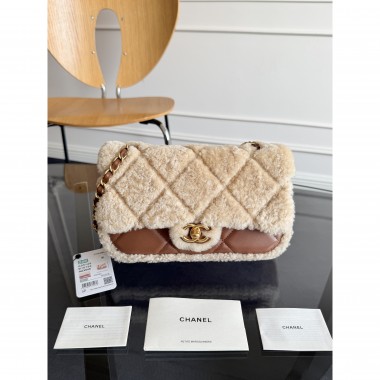 Borsa invernale Chanel Borsa a flap in lana-Brown/beige