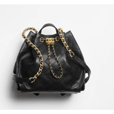 Chanel 25 Medium Backpack in Grained Calfskin-Black