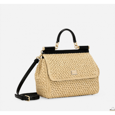 Authentic quality- Dolce Gabbana Large Sicily Handbag in crochet raffia and python skin