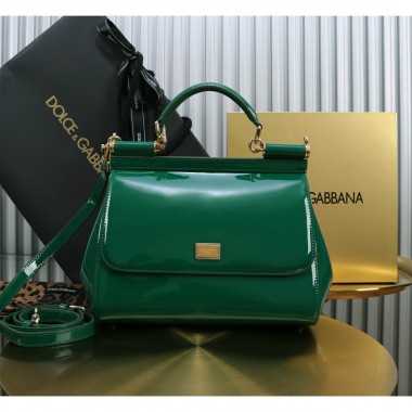 Authentic quality- Dolce Gabbana LargeSicily Handbag in polished calfskin-Green  