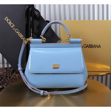 Authentic quality-Dolce Gabbana Medium Sicily Handbag in Polished calfskin-light blue