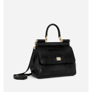 Authentic quality- Dolce Gabbana Medium Sicily Handbag in in iguana-print calfskin-Black