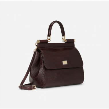 Authentic quality- Dolce Gabbana Medium Sicily Handbag in in iguana-print calfskin-Bordeaux