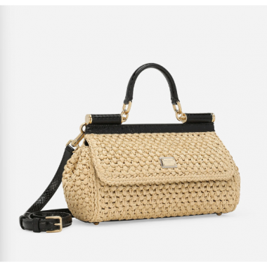 Authentic quality- Dolce Gabbana Elongated Sicily handbag in Raffia and python