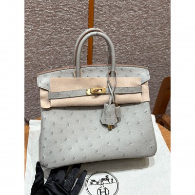 Pre-ordered Birkin 25 / 30  in Ostrich Leather- Girs Perle