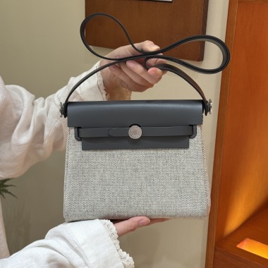 Hermes Herbag Mini Bag- Ecru/blue glacier /ardoise