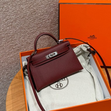 Hermes Mini Kelly Epsom leather-Rouge H