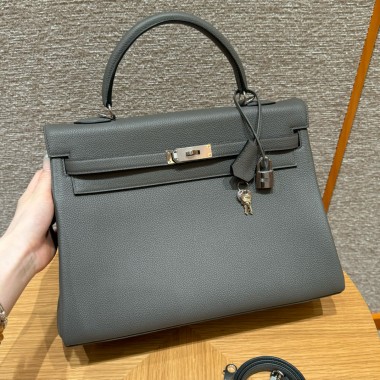 Hermes Kelly 35cm in Togo leather-Gris Mayer