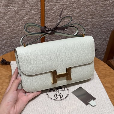 Hermes Constance Elan Shoulder Bag in Epsom Leather-White