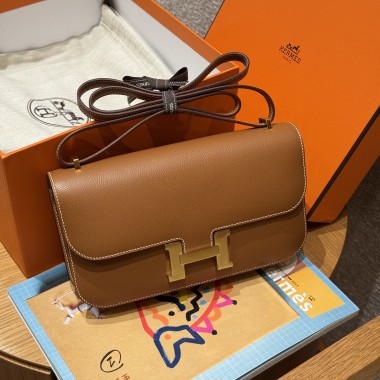 Hermes Constance Elan Shoulder Bag in Epsom Leather-Brown