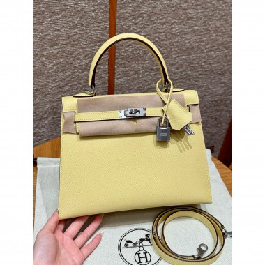 Hermes Kelly 25 / 28  in Epsom Leather-Jaune Poussin