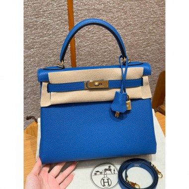 Hermes Kelly 25 / 28  in togo leather-Blue France