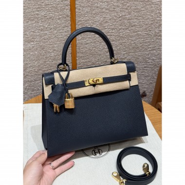 Hermes Kelly 25 / 28  in Epsom Leather-bleu indigo