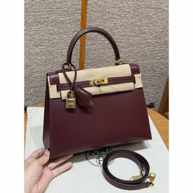 Hermes Kelly 25 / 28  in Box Leather-Rouge H
