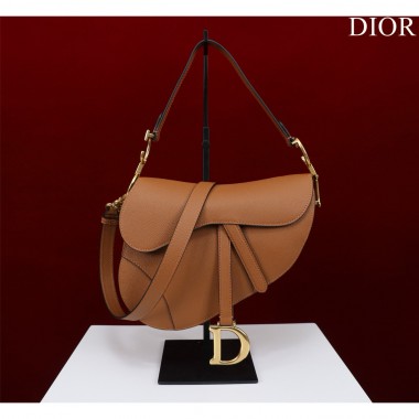Christian Dior Saddle Bag with Strap-Brown 