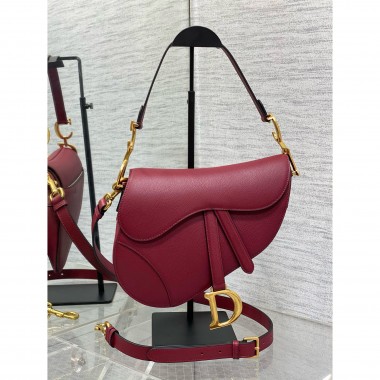 Christian Dior Saddle Bag with Strap-Cherry Red 