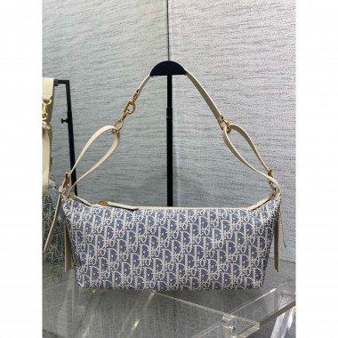Dior Medium D-Journey Bag-Blue Dior Oblique Chambray with Raffia Effect  