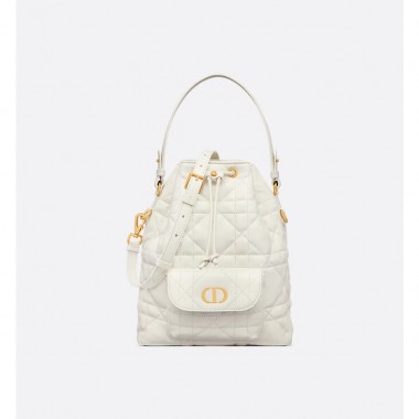 Small Dior Caro Bucket Bag-White