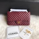 Chanel Medium Flap Handbag in V Lambskin-Dark red