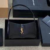 YSL Borsa Hobo LE 5 À 7 in Patent Leather-Black
