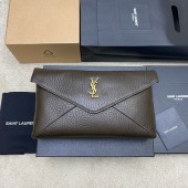 Saint Laurent Cassandre Large Envelope Pouch in Lambskin-Light Musk