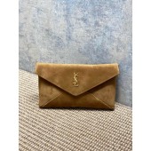 Saint Laurent Cassandre Large Envelope Pouch in Suede-Brown