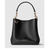 Gucci GG Emblem Mini Buckeket Bag -Black leather 