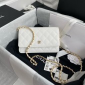 Chanel Classic Wallet on Chain in Grained leather-White