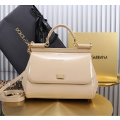 Authentic quality- Dolce Gabbana LargeSicily Handbag in polished calfskin-Beige 