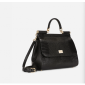 Authentic quality- Dolce Gabbana Large Sicily Handbag in black iguana-print calfskin 
