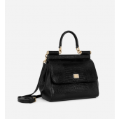Authentic quality- Dolce Gabbana Medium Sicily Handbag in in iguana-print calfskin-Black